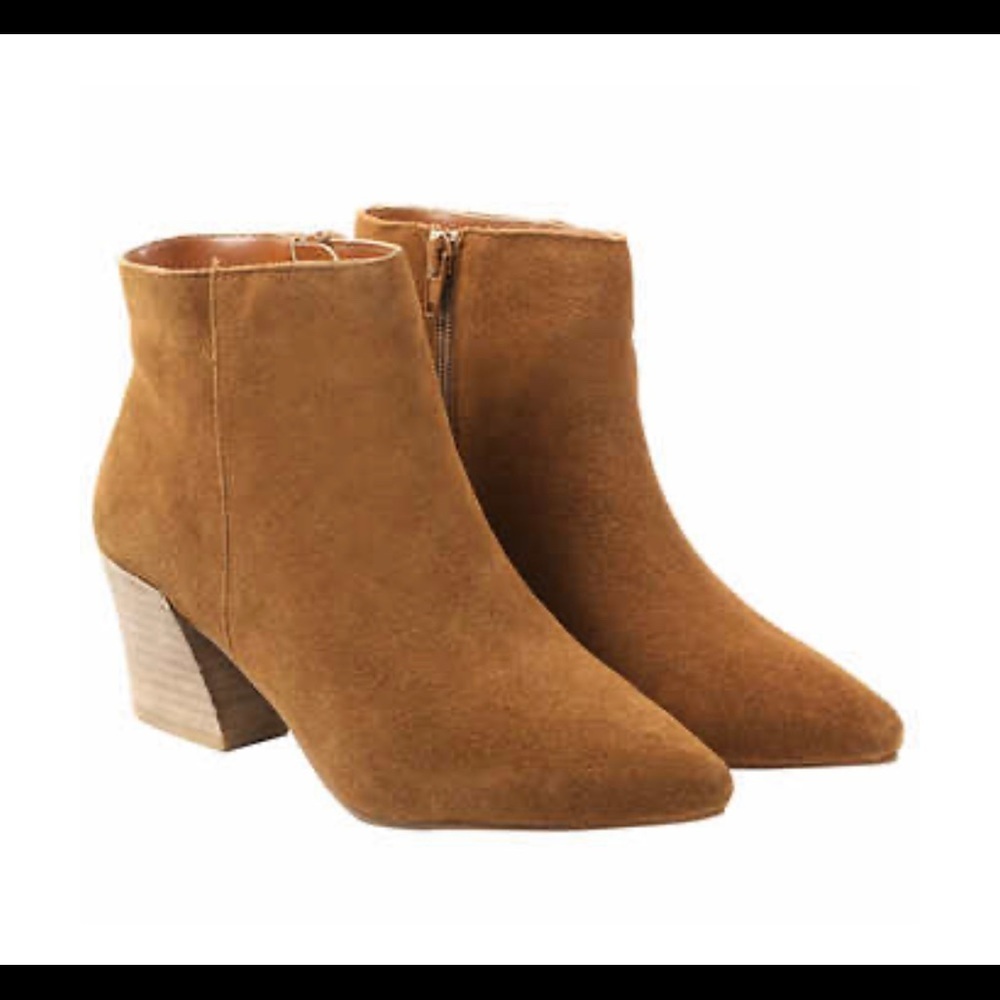 Kensie Lyden Brown Pointy Toe Suede Ankle Bootie Chunky Heels Size 7 NWT